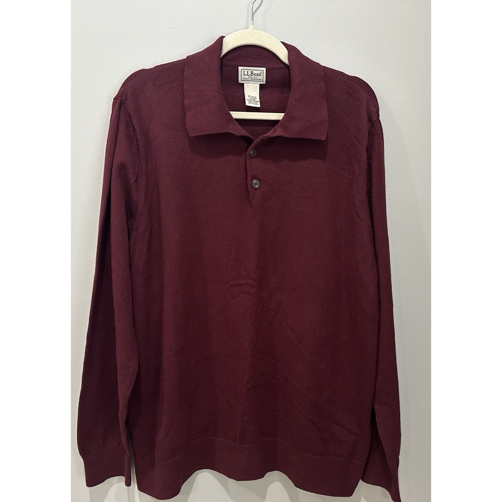LL Bean‎ Sweater Mens  Cotton Cashmere Blend XL Burgundy Preppy Classic Polo